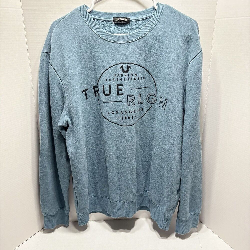 TRUE RELIGION Men’s Halo Sweatshirt Los Angeles Graphic Sweater Dusty Blue SZ L